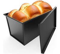 CHEFMADE Pullman Loaf Pan with Lid, 1Lb Dough Capacity Non-Stick Rectangle Flat Bread Pan, Carbon Steel Bakeware Toast Mold with Cover for Baking Bread - Black