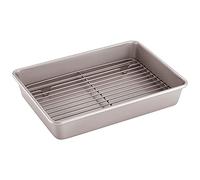 CHEFMADE Roasting Tins 34 x 24 cm with Rack 13 Inch Non Stick Carbon Steel Baking Tray 6cm Deep LEFG Approved Rectangle Cake Tins Oven Baking Meat Bacon Bread Pastries