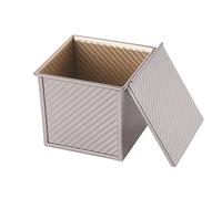 CHEFMADE Square Pullman Loaf Pan with Lid, 1Lb Dough Capacity Non-Stick Rectangle Corrugated Toast Box for Oven Baking 5.7" x 5.7"x 5.2"(Champagne Gold)