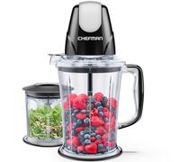 CHEFMAN 2-in-1 Food Processor and Portable Blender with 400W Motor, 2-Tiered Blade System, Ice Crusher - Ideal for Smoothies, Purees, Chopped Vegetables and More - Large and Small Jars, Pulse Function