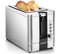 Chefman 2 Slice Toaster, 7 Shade Settings, Stainless Steel, 2 Slice with Extra-Wide Slots, Thick Bread and Bagel Toaster, Reheat, Defrost, Cancel, Lift Lever, Removable Crumb Tray