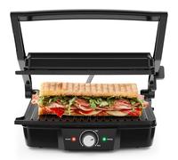 Chefman 4 Slice Panini Press, Indoor Grill and Gourmet Sandwich Maker, Nonstick Plates Open 180 Degrees, Adjustable Temperature, Floating Hinge for Thick Bread and Rolls, LED Indicators, Black