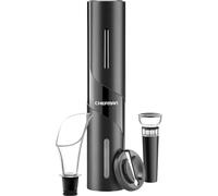 Chefman Electric Wine Opener Makes Opening Bottles Fast, Foolproof, and Fun! Black, Battery-Operated 4-Piece Corkscrew Set Comes with A Foil Cutter, Pourer, and Vacuum Stopper