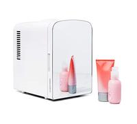 Chefman Portable Mirrored Personal Fridge, 4 Liter Mini Refrigerator, Skin Care, Makeup Storage, Beauty, Serums And Face Masks, Small For Desktop Or Travel, Cool & Heat, Cosmetic Application - White