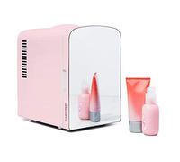 Chefman Portable Mirrored Personal Fridge 4 Liter Mini Refrigerator, Skin Care, Makeup Storage, Beauty, Serums And Face Masks, Small For Desktop Or Travel, Cool & Heat, Cosmetic Application, Pink