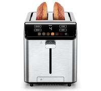 Chefman Smart Touch Digital 2 Slice Toaster, 6 Shade Settings, Bread Toaster 2 Slice with Extra-Wide Slots, Touchscreen, +10 Seconds, Defrost, Removable Crumb Tray - Stainless Steel