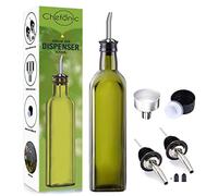Chefonic Oil Dispenser 500 ml, Green Glass Oil Bottle, with 1 Funnel, 2 Stainless Steel Pourer, Olive Oil Bottle Drizzler, Sleek & Modern Oil Bottle for Kitchen, Cooking Oil Container (ODG01)