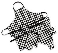 Chef's Check 3 Piece Apron/Oven Glove/Tea Towel Set, Black/White