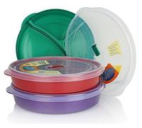 Chef's Choice Regent Products (Set of 3) Microwave Food Storage Tray Containers - 3 Section/Compartment Divided Plates w/Vented Lid