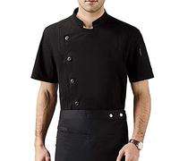 Chefs Jacket Kitchen for Men and Women Short Sleeve Restaurant Chef Kitchen Work Uniforms Double Breasted Sushi Bakery Cafe Waiter Catering Service Jackets (Color : Black, Size : A(M))