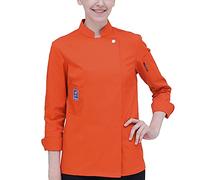 Chefs Jacket Kitchen for Men and Women Unisex Men Long Sleeve Professional Restaurant Top Chef Uniform Kitchen Cooking Workwear Jacket Catering Waiter Overalls Outfits (Color : Orange, Size : A(M))