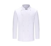 Chef's Jacket Men Women Professional Chef Uniform Breathable Baker's Jacket Long Sleeve Jacket Button Down Collar Chef Uniform Chef Clothing Restaurant Work Shirt with Pocket, White, L