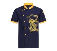 Chef's Jacket Unisex Chef's Clothing Hotel with Long Sleeves and Contrasting Red Buttons Chef's Jacket for Men and Women, blue, 4XL