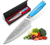 Chef's Knife, Damascus Chef Knife 19.5 cm with Extremely Sharp Kitchen Knives Made of 67 Layers of Vg-10 Damascus Steel, with Ergonomic Natural Resin Handle, Gift Box