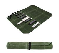 Chef's Knife Roll Bag, Green Knife Carrying Storage Bag, Heavy Duty Waxed Canvas Chef Knife Roll with 7 Slots and Wrapping Strap for Indoor, Camping, Hiking
