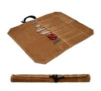 Chefs Knife Roll Bag, Heavy Duty 12OZ Waxed Canvas Knife Bag, Portable 7 Slots Chef Knife Case, Khaki Waterproof Knife Wallet Cutlery Tool Roll Case for Home Kitchen Traveling Camping Hiking