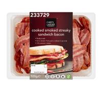 Chef's Larder Cooked Smoked Streaky Sandwich Bacon 500g x 1 | Ready-to-Eat Thinly Sliced Bacon | Breakfast & Cooking