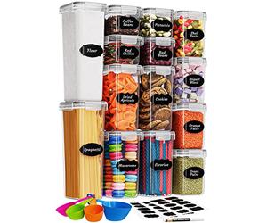 Chef's Path Kitchen Storage Box - Set of 14 Airtight Food Containers - Kitchen and Pantry Organisation - BPA-Free Plastic Food Storage Box - Labels, Marker and Spoons