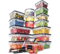 Chef's Path Set of Storage Boxes - Plastic Storage Boxes with Practical Lid (16 Pieces) - Waterproof Plastic Boxes - BPA Free - Labels and 1 Chalk Marker