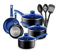 Chef's Star Pots And Pans Set Kitchen Cookware Sets Nonstick Aluminum Cooking Essentials 11 Pieces Blue