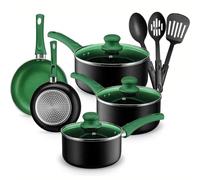 Chef's Star Pots And Pans Set Kitchen Cookware Sets Nonstick Aluminum Cooking Essentials 11 Pieces Green