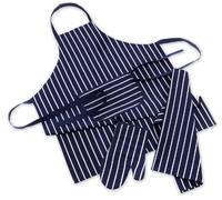 Chef's Stripe 3 Piece Apron/Oven Glove/Tea Towel Set, Navy/White