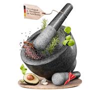ChefSofi Extra Large 8 Inch 5 Cup-Capacity Mortar and Pestle Set - Black Polished Exterior - One Huge Mortar and Two Pestels: 8.5 inch and 6.5 inch