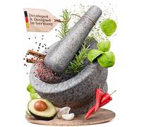 ChefSofi Mortar and Pestle Set - Unpolished Heavy Granite for Enhanced Performance and Organic Appearance - Included: Anti-Scratch Protector + Italian Recipes EBook - 6 Inch, 2 Cup-Capacity