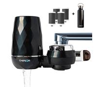 CHEFSON Faucet Mount Water Filtration System Bundle for Tap Water, 4 Natural Mineral Filters with Lead and Chlorine Reduction, Vertical, Black, CH223F