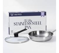 Chefswyn Tri-Ply Stainless Steel Frying Pan (30cm) with Glass Lid - Professional Induction Frying Pan for All Cooktops, Oven & Dishwasher Safe Stainless Steel Pan, Restaurant-Quality Cookware