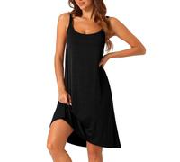 cheibear Womens Nightgown Backless Loose Pajamas Cross Suspenders Spaghetti Straps Casual Loungewear Plus Size S-3XL Black 3X-Large