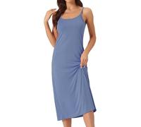 cheibear Womens Spaghetti Strap Nightgown Full Slip Dress Cami Midi Under Dress Plus Size Blue L
