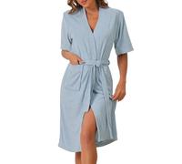 cheibear Womens Towel Robe Short Sleeve Toweling Self Tie Loose Bathrobe for After Shower with Pocket Blue M
