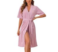 cheibear Womens Towel Robe Short Sleeve Toweling Self Tie Loose Bathrobe for After Shower with Pocket Pink M