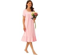 cheibear Womens Victorian Nightgown Princess Lace Ruffle Short Sleeve Cotton Sleepwear Loungewear Pink L