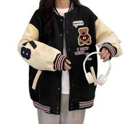 CheJooe Baseball Jacket Women Sweatshirt Hip Hop Vintage Oversized Hoodie Cute Varsity Bomber Jackets Autumn Coat(Black,Medium)