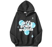 CheJooe Gothic Men's Loose Pattern Hoodie Lost In Space Skull Graffiti Letter Print Hip hop Jumper Pullover Hooded Sweatshirt Long Sleeve Casual Halloween Hip Hop Street Coat (Color : DIFFERENT WORLD