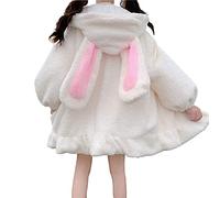 CheJooe Kawaii Lolita Rabbit Hooded Coats Cute Fluffy Rabbit Ears Goth Dress Fashion Bunny Girls Jacket Skirt Outwear Tops Autumn Winter Going out in spring and autumn (Color : White, Size : M)