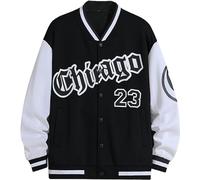 CheJooe Men Baseball Jacket Letters Bear Print Contrast Color Long Sleeve Coat Button Closure Varsity with Pockets Thin Jacket Fall Casual Sportswear(Color:B-Black,Size:L)