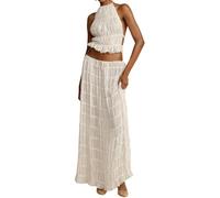 CheJooe Women sexy 2 Piece Maxi Skirt Set Lace Up Backless lace sleeveless Crop Tank Top Ruffle bodycon Flowy Long Skirt set Y2k Summer Outfits Beachwear (Color : White, Size : M)