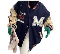 CheJooe Women's Baseball Varsity Jacket Sweat Jacket College Bomber Jacket Vintage Oversized Sweatshirt for Teenager Girls Y2K Fashion Coat Top Autumn (Color : A blue, Size : M)