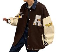 CheJooe Women's Baseball Varsity Jacket Sweat Jacket College Bomber Jacket Vintage Oversized Sweatshirt for Teenager Girls Y2K Fashion Coat Top Autumn (Color : B coffee, Size : L)