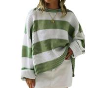 CheJooe Women's Y2K Striped Sweater Vintage Knit Jumpers Oversized Long Sleeve Pullover Tops Preppy Style Knitwear 90S E-Girl Aesthetics Streetwear Winter (Color : Loose green, Size : M)