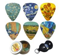 Cheliz Guitar Picks - 12 Medium Gauge Celluloid Guitar Picks In a Box W/Picks Holder. Unique Guitar Gift For Bass, Electric & Acoustic Guitars (Van Gogh)