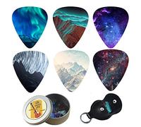 Cheliz Guitar Picks - 12 Medium Gauge Celluloid Guitar Picks In a Box W/Picks Holder. Unique Guitar Gift For Bass, Electric & Acoustic Guitars (Natural Image)