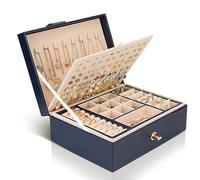 Chelory Jewellery Box Organiser for Women Girls, 3 Layer Large Jewellery Storage Case for Rings Earrings Necklace Bracelets Faux Leather Jewelry Gift Box (Blue)