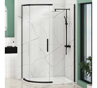 Chelsea 1200 x 900mm Single Door Offset Quadrant Shower Enclosure with L/H Stone Shower Tray Walk-in Corner Cubicle Screen 8mm Easy Clean Glass, 1950mm Tall - Matt Black