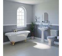 Chelsea Basin and 1695mm Freestanding Bathroom Suite with Brushed Brass Claw Feet | White | Ceramic/Chrome Plated | 560mm