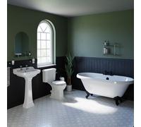 Chelsea Basin and 1695mm Freestanding Bathroom Suite with Matt Black Claw Feet | White | Ceramic/Chrome Plated | 560mm