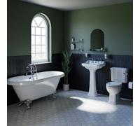 Chelsea Basin and 1695mm Freestanding Bathroom Suite with Polished Chrome Claw Feet | White | Ceramic/Chrome Plated | 560mm